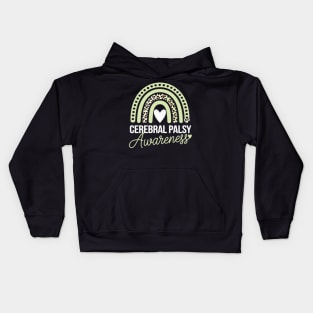 We Wear Green Cerebral Palsy CP Awareness Rainbow Leopard Kids Hoodie